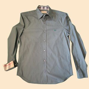 Burberry London Cambridge Shirt In Army Color Check Cuffs Men's Button Up M